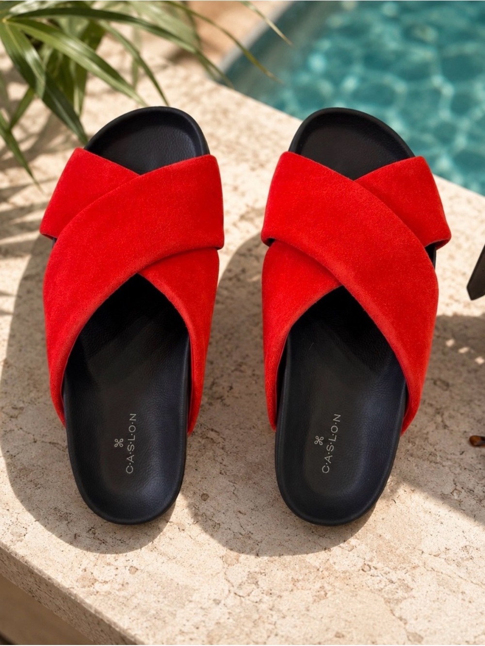 Caslon Red Crisscross Suede Slide Sandals